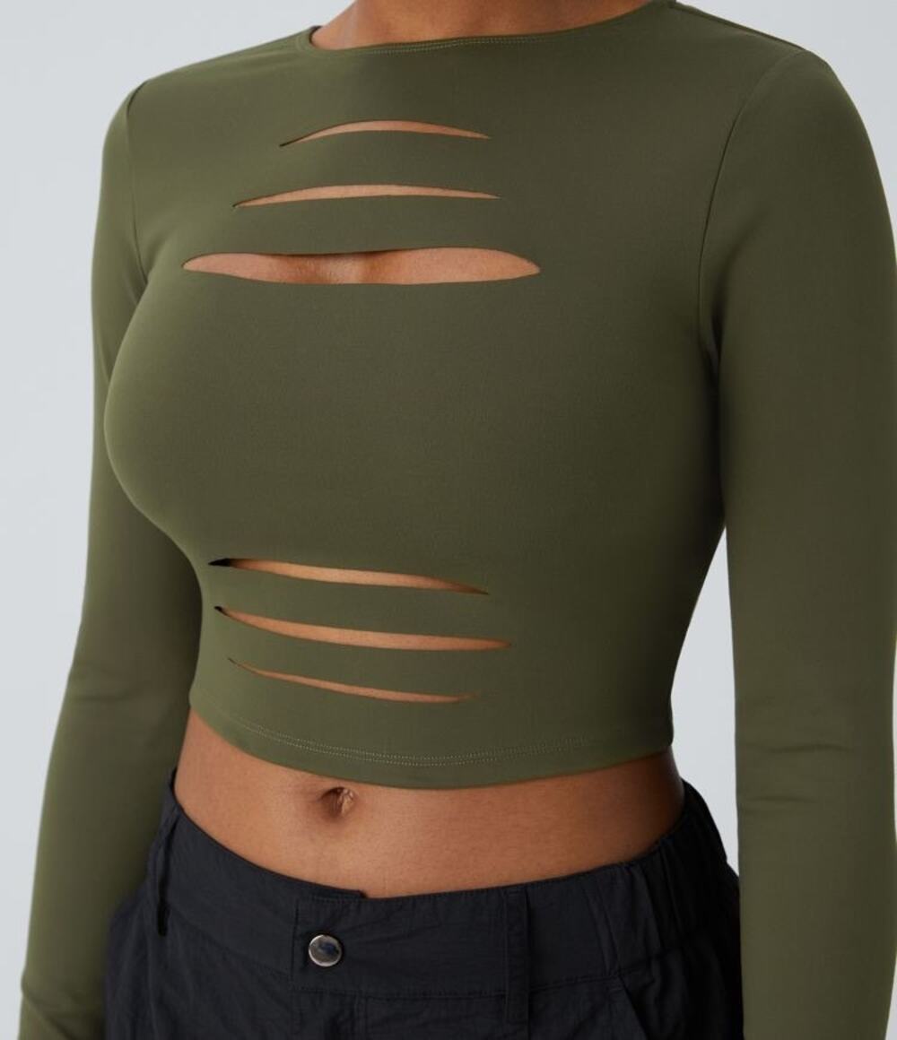 Halara M Green Cloudful Crew Neck Long Sleeve Workout Top Athletic Shirt NWT